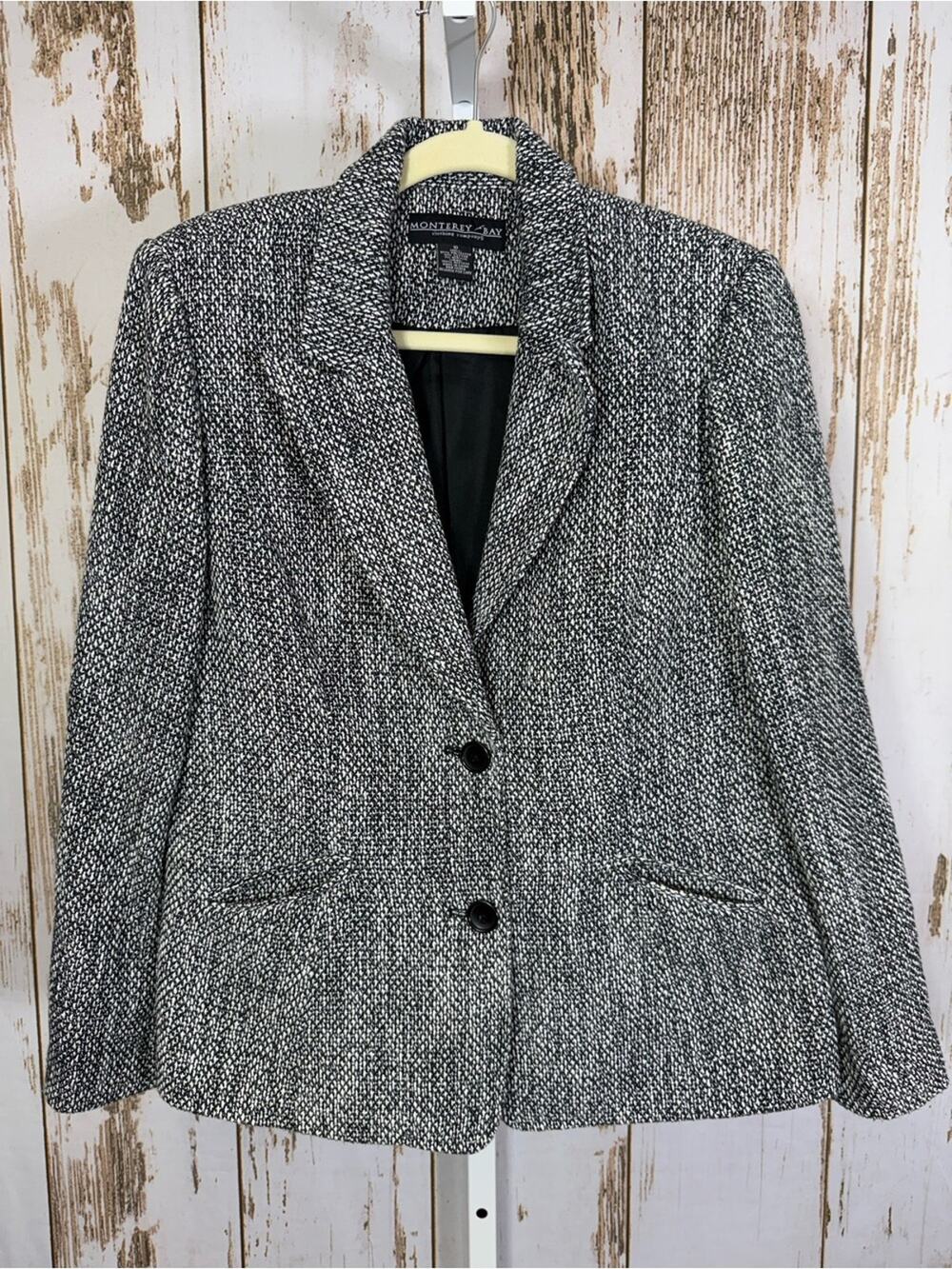 Monterey Bay, Tweed Black and White Blazer. Size 10. In excellent condition!